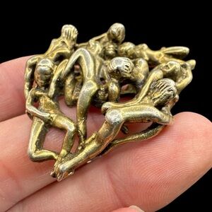 Vintage Sterling Silver Brutalist Nude Abstract Art Pendant Heavy Brutalist